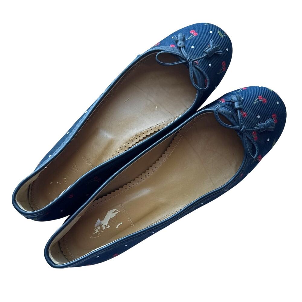 J.Crew Cherry Print Grosgrain Navy Ballet Flats Size 9.5